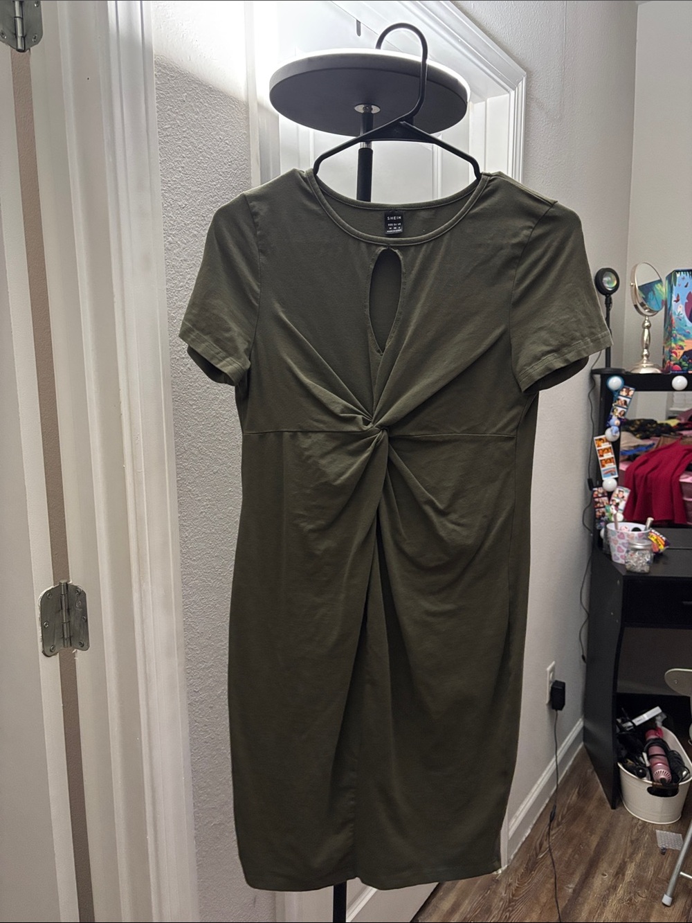 SHEIN Olive Twist-Front Midi Dress